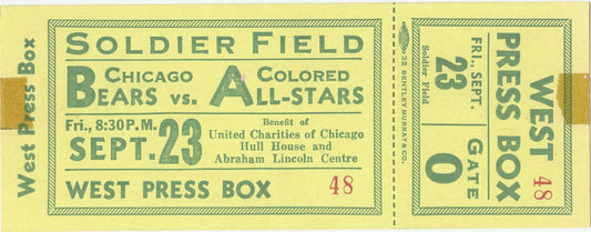 1938 Chicago Bears vs. Colored All-Stars FULL Ticket Ozzie Simmons Joe Lillard