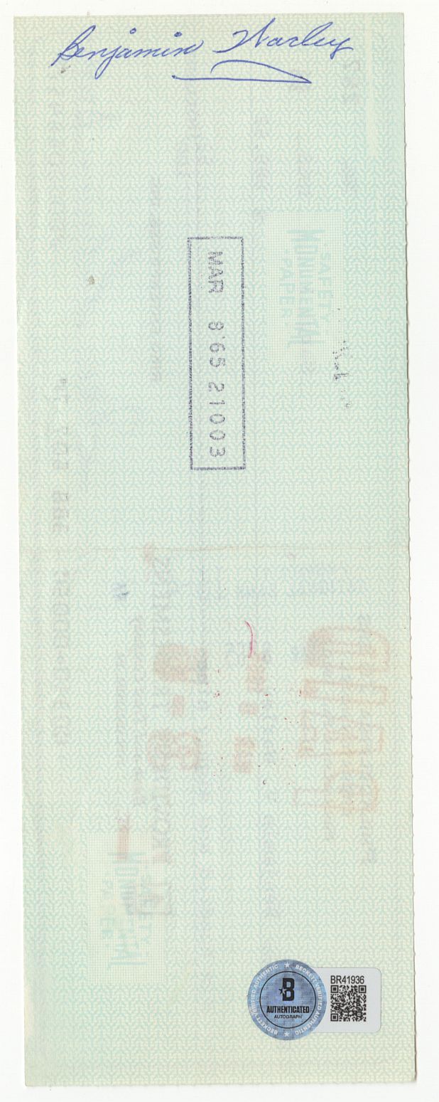 Ben Warley - Ike Richman Signed AUTO 1965 Philadelphia 76ers payroll check BAS