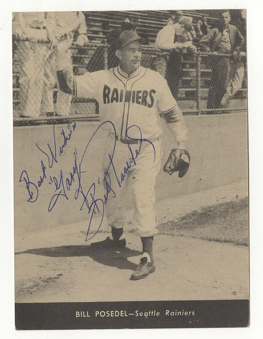 1947 CENTENNIAL FLOUR SEATTLE RAINIERS BILL POSEDEL Signed AUTO PCL Baseball Card