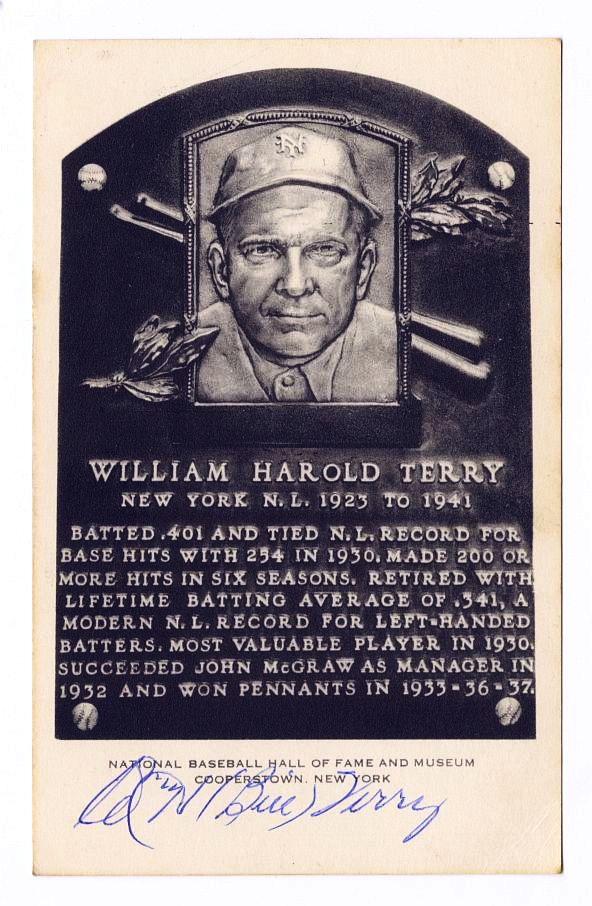 Bill Terry Signed AUTO B&W Baseball Hall of Fame Plaque Postcard Artvue