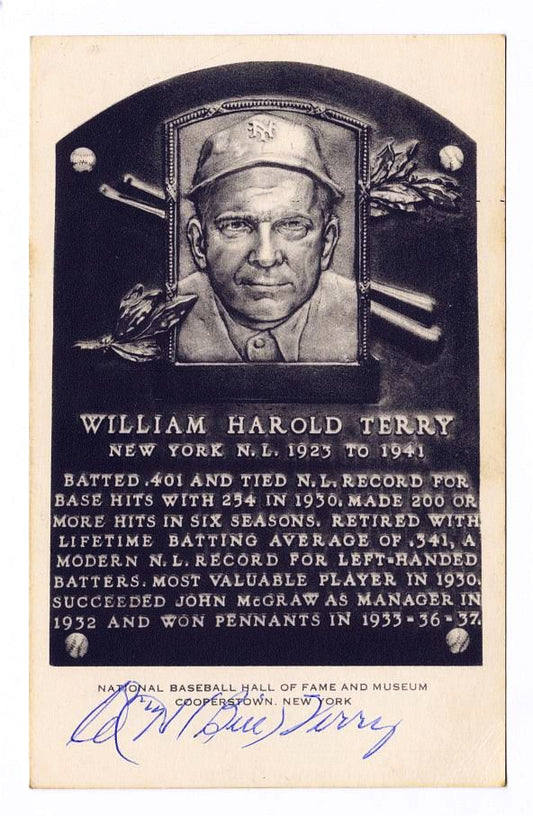 Bill Terry Signed AUTO B&W Baseball Hall of Fame Plaque Postcard Artvue