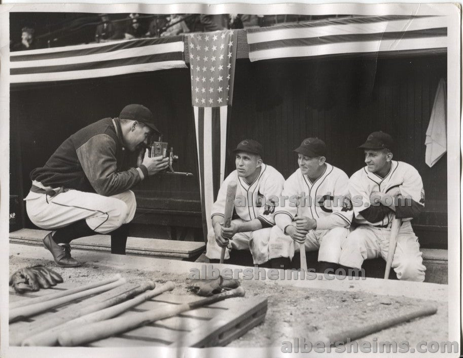 1937 Bob Feller Taking Photo of Cleveland Indians Teammates Campbell Hale and Pytlak Original TYPE I Photo