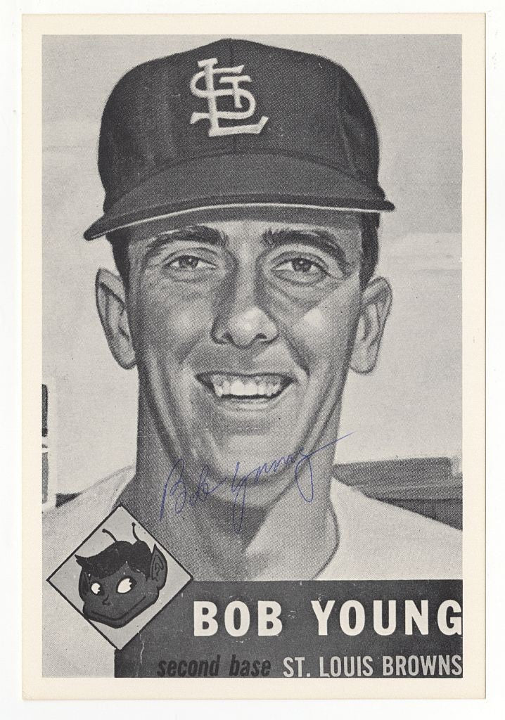 Bob Young Signed AUTO 1953 Topps #160 St. Louis Browns image photo D. 1985