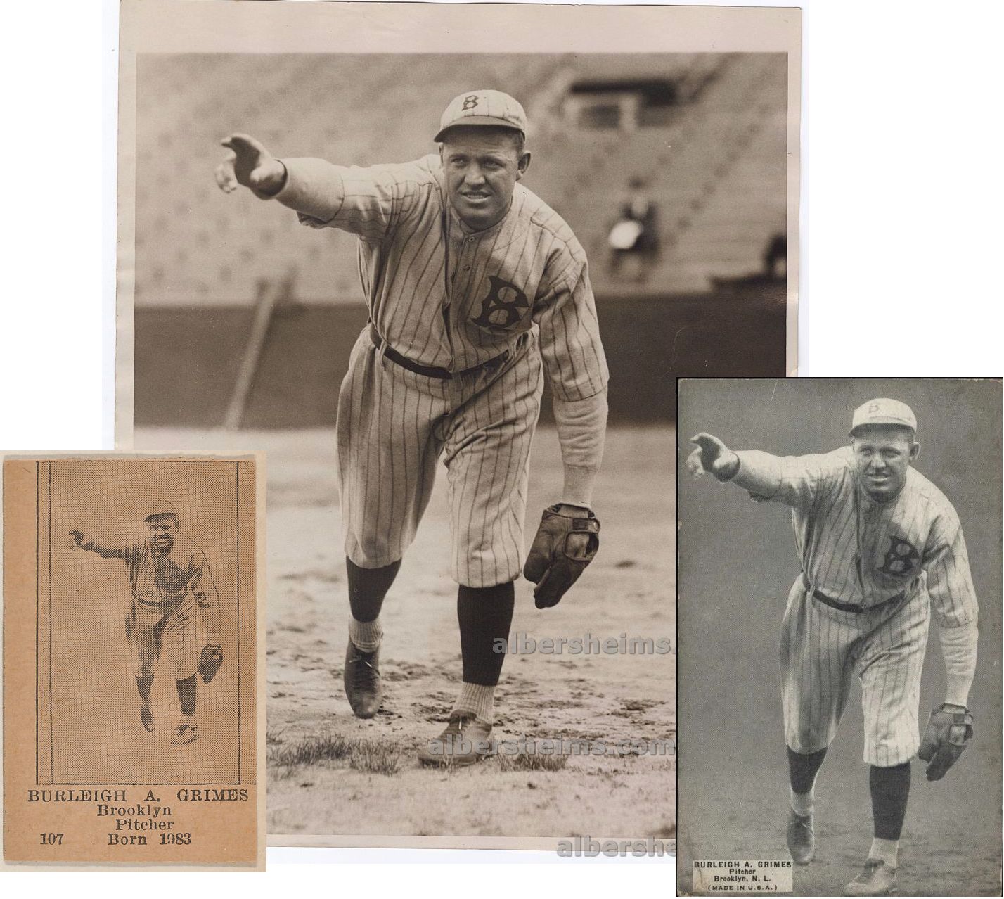 Early 1920s Burleigh Grimes Brooklyn Dodgers Baseball HOF USED FOR Several Baseball Cards -  Original TYPE I Photo