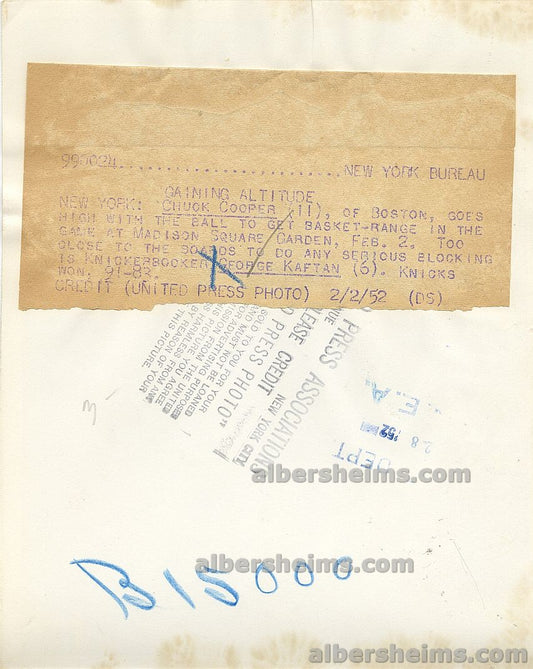1952 Chuck Cooper Boston Celtics African American NBA Pioneer Goes Airborne vs NY Knicks Original TYPE I Photo