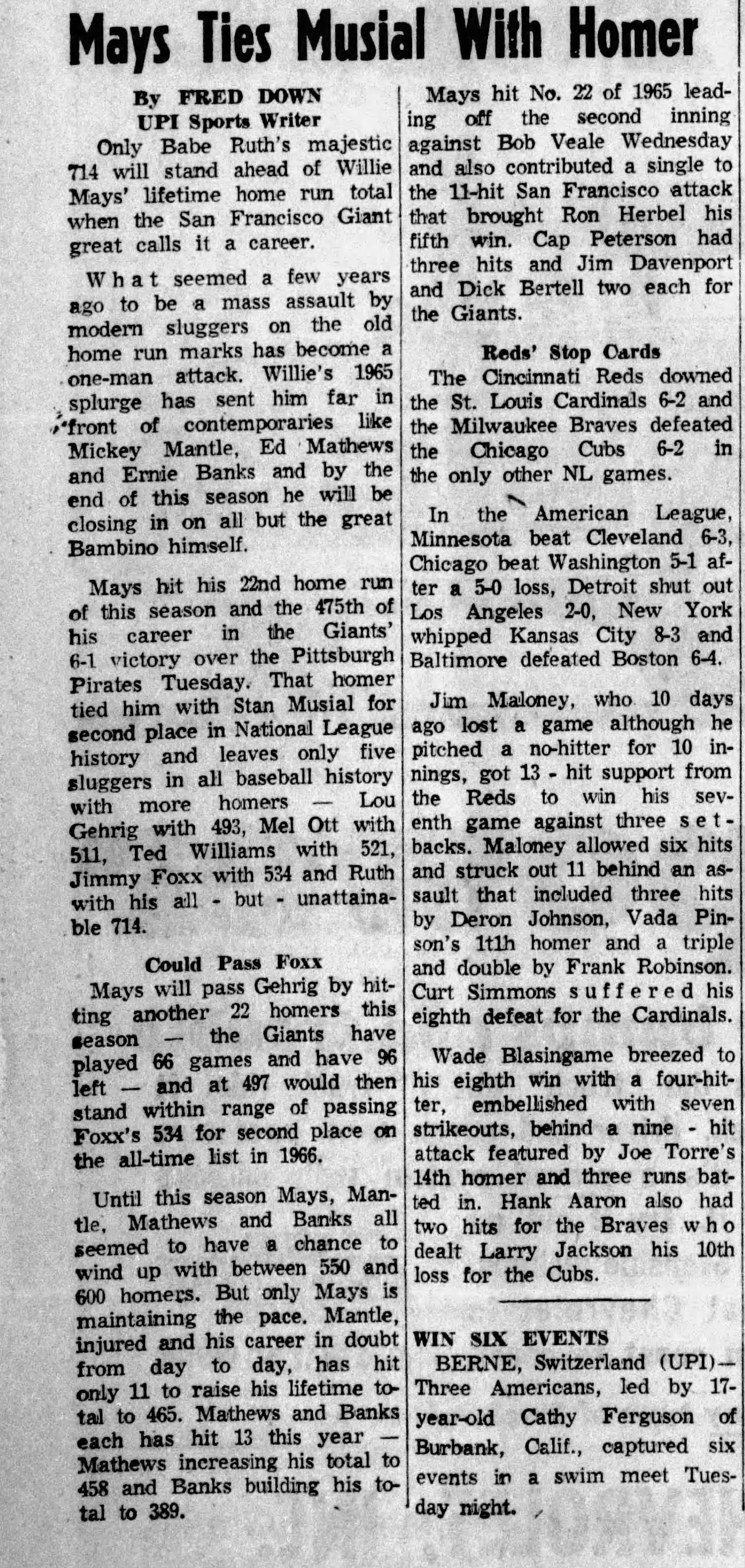 June 23, 1965 SF Giants vs Pittsburgh Pirates Willie Mays HR #475 Ties Stan Musial Ticket Stub