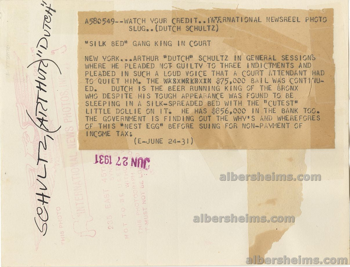 1931 Mobster & King of Bootleggers -  Dutch Schultz Pleads Not Guilty Original TYPE I Photo
