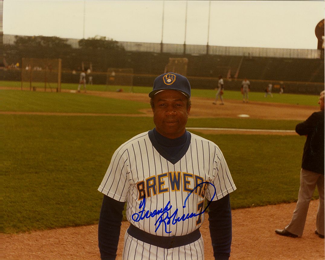1984 Frank Robinson Signed AUTO 8x10 TYPE I Original Photo Baseball HOF Brewers