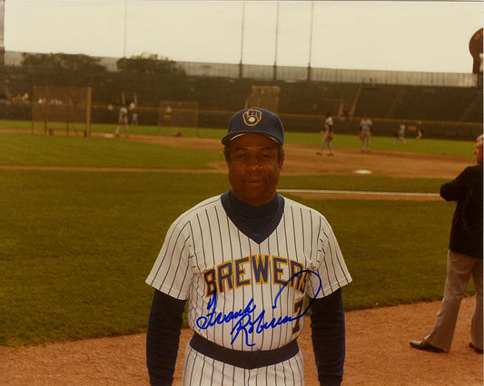 1984 Frank Robinson Signed AUTO 8x10 TYPE I Original Photo Baseball HOF Brewers