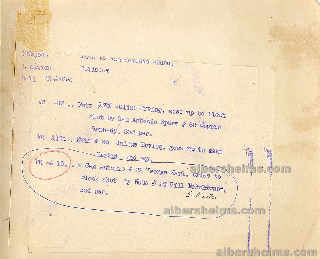 1973-74 ABA San Antonio Spurs George Karl HOFer Plays Defense vs. NY Nets Original TYPE I Photo