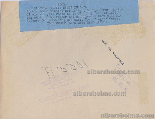 1927 George Remus Gangster King of Prohibition Era Bootleggers On Trial For Murdering His Wife Original TYPE I Photo