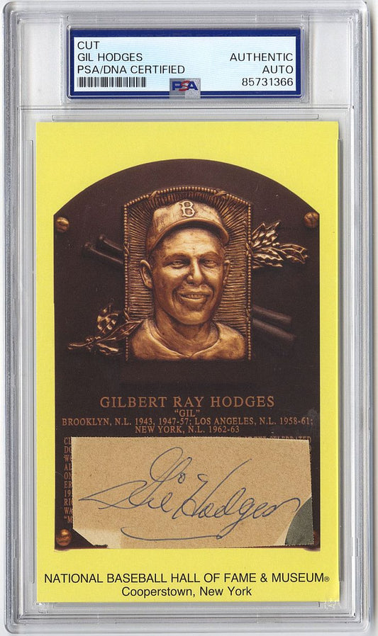 Gil Hodges Signed AUTO Cut Baseball HOF Plaque Postcard PSA/DNA