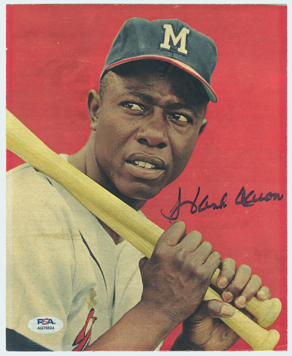 Hank Aaron Signed AUTO Photo Milwaukee Braves HOF PSA/DNA