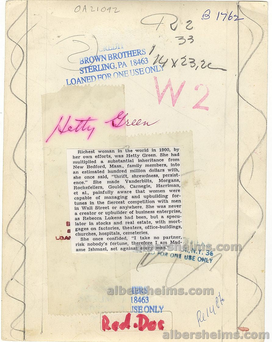 Hetty Green “The Witch of Wall Street” Original Brown Brothers Photo