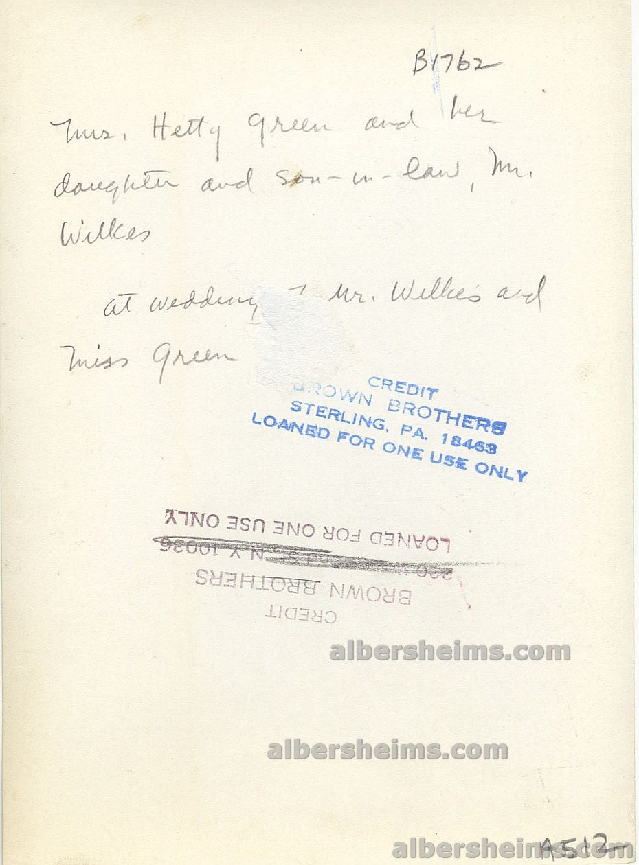 Hetty Green “The Witch of Wall Street” Original Brown Brothers Photo – Wedding Day