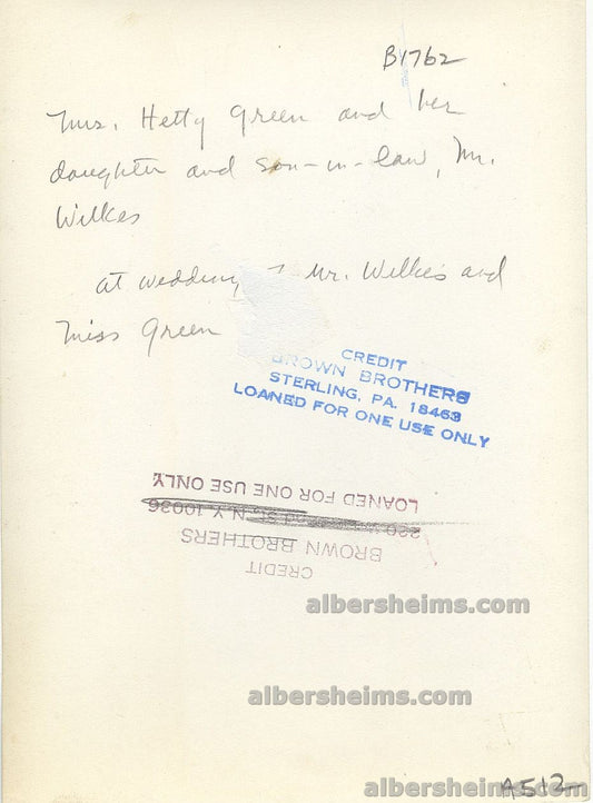 Hetty Green “The Witch of Wall Street” Original Brown Brothers Photo – Wedding Day