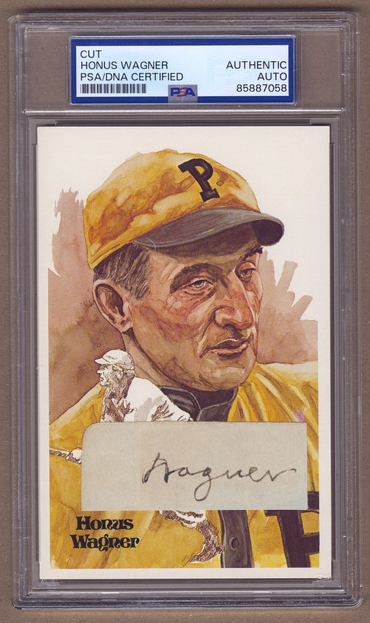 Honus Wagner Signed AUTO Cut Signature Perez Steele Postcard Display PSA/DNA