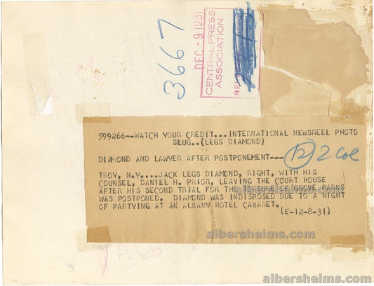 1931 Jack “Legs” Diamond with Attorney Days Before Prohibition Gangster’s Death Original TYPE I Photo