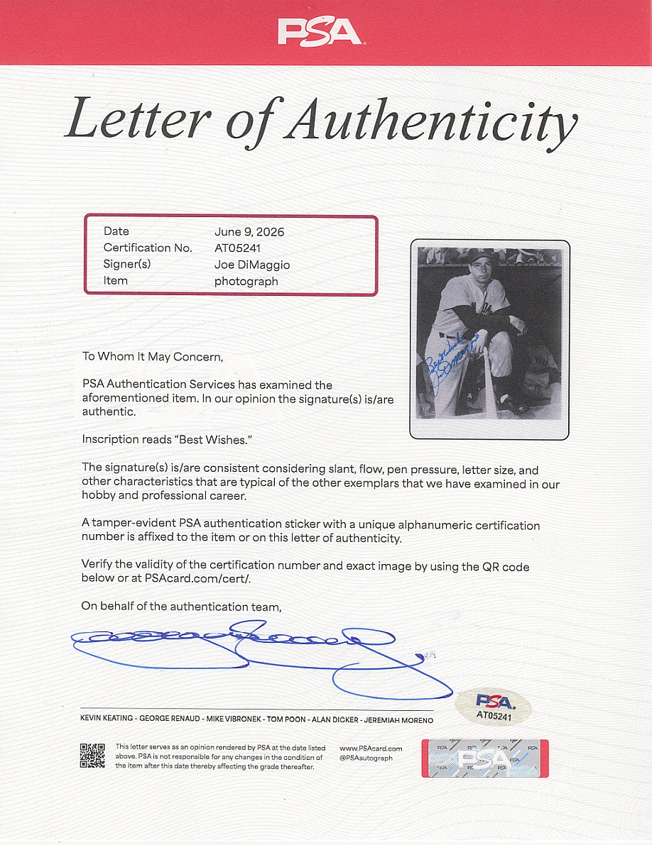 Joe DiMaggio Signed AUTO 8x10 Photo Yankees Baseball HOF PSA/DNA LOA
