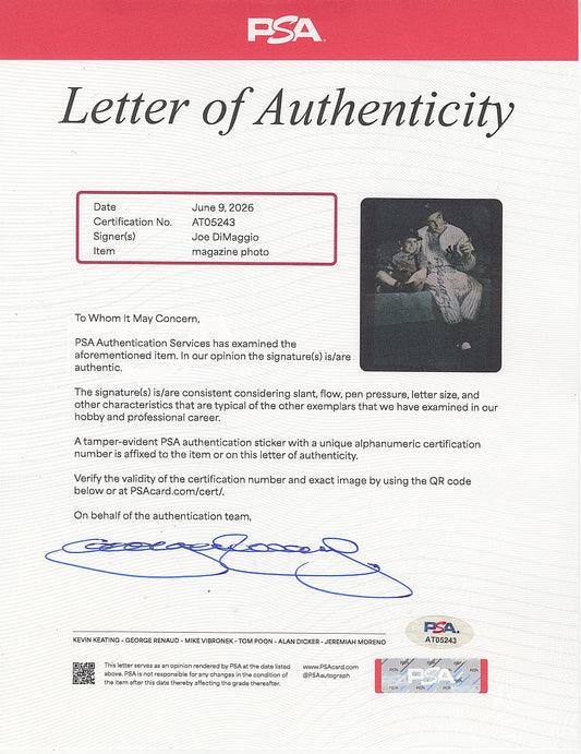 Joe DiMaggio Signed AUTO Photo Pictured with Joe Jr. Yankees Baseball HOF PSA/DNA LOA