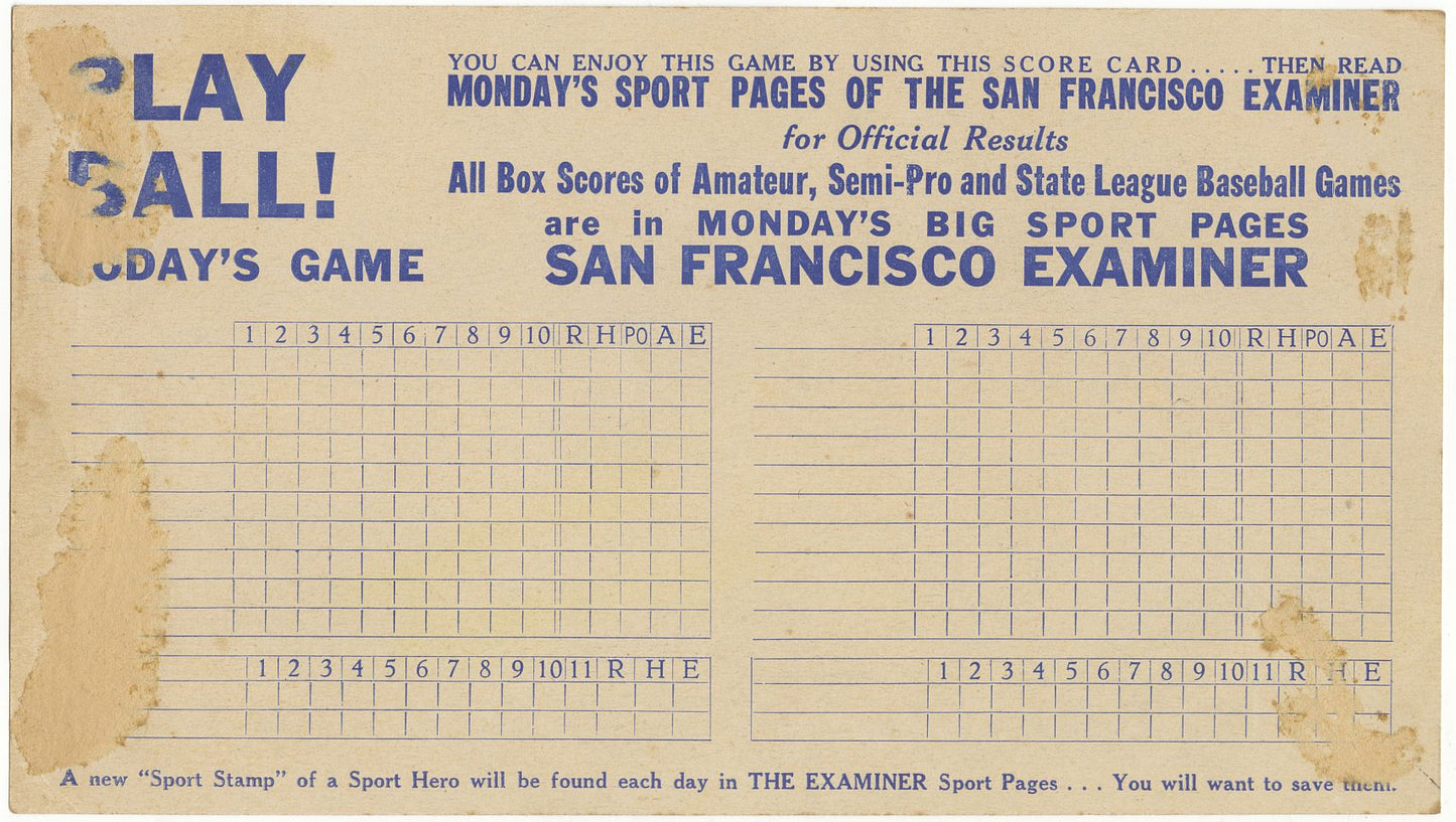 1936 San Francisco Examiner Joe DiMaggio Sport Stamp Promotional Scorecard Signed Autographed PSA/DNA LOA