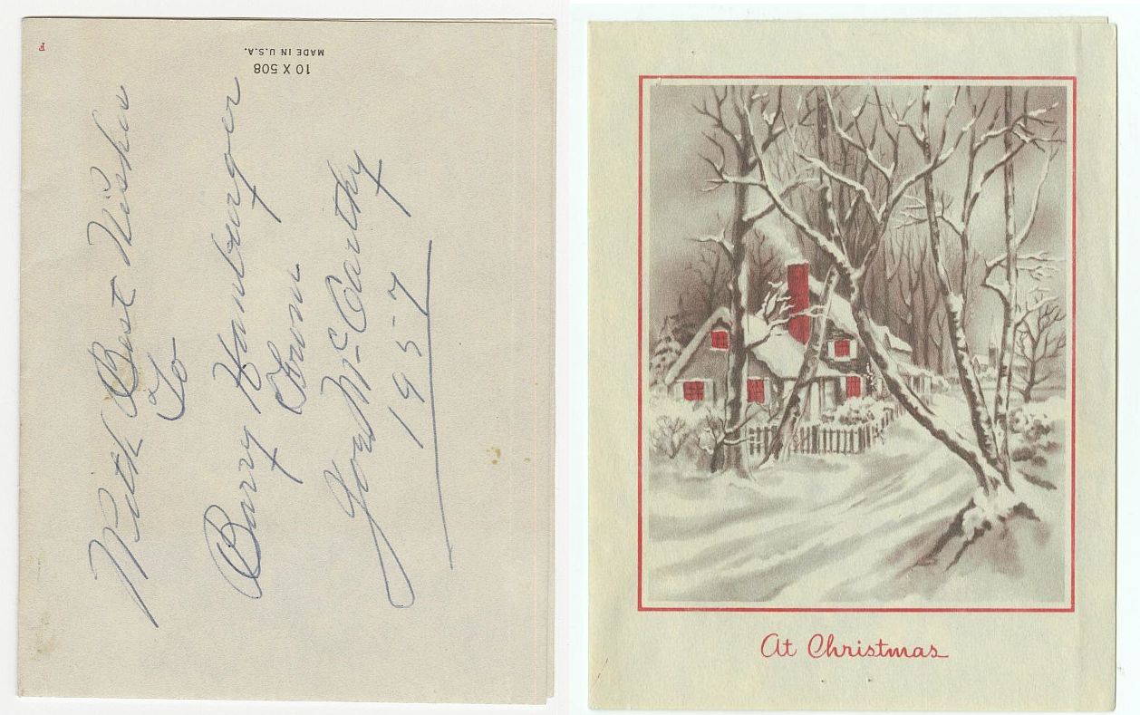 Joe McCarthy Yankees Legendary Manager Baseball HOFer Signed AUTO Christmas Card