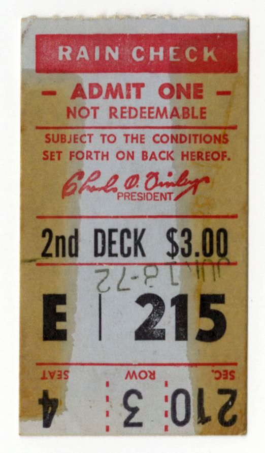 June 8, 1972 Oakland A’s vs Indians Mustache Day Father’s Day Ticket Stub #B