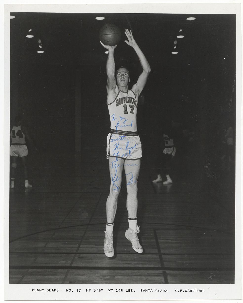 Kenny Sears Signed AUTO circa 1962-64 Team Issued San Francisco Warriors Photo Personalized to Team Trainer