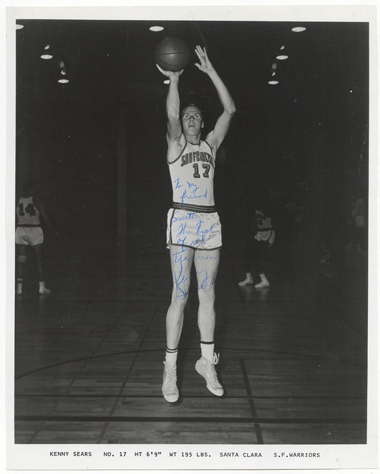 Kenny Sears Signed AUTO circa 1962-64 Team Issued San Francisco Warriors Photo Personalized to Team Trainer