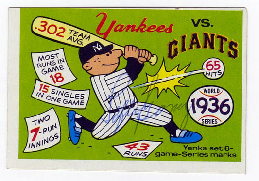 1968 Fleer Laughlin Lefty Gomez Signed AUTO 1936 World Series #33 Baseball Card