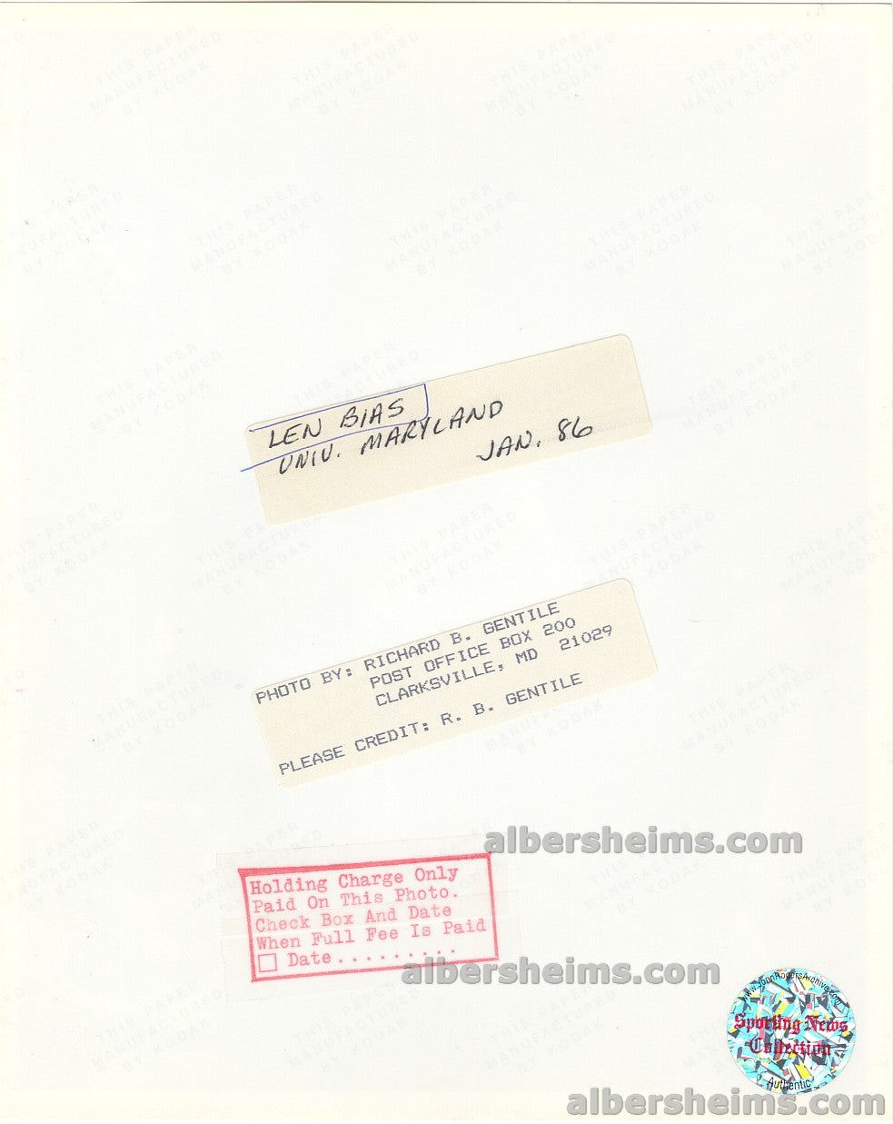 1986 Len Bias Maryland Basketball G.O.A.T. Boxes Out UNC Original TYPE I Photo  PSA/DNA LOA