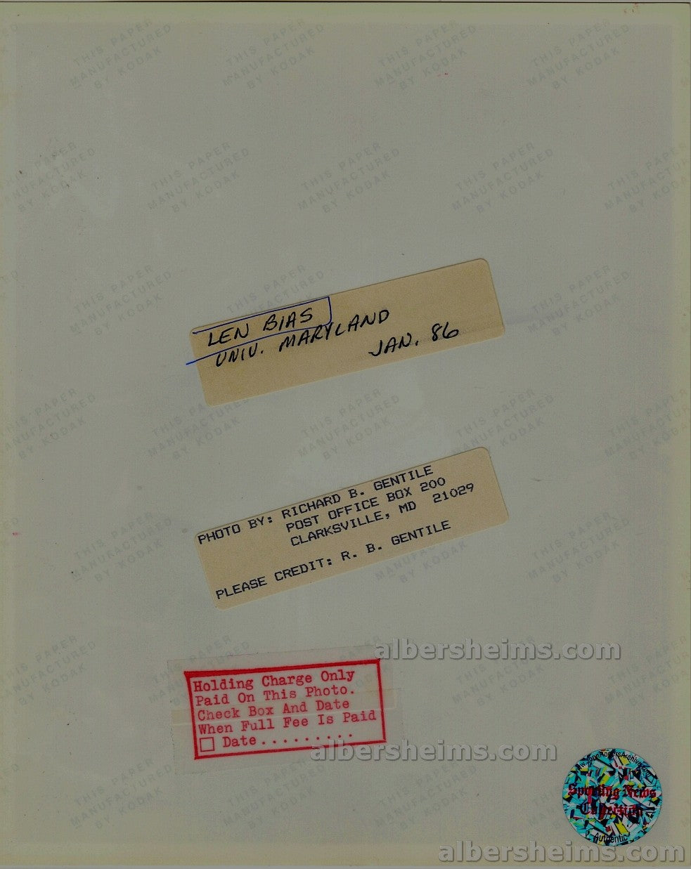 1986 Len Bias Maryland Basketball G.O.A.T. Boxes Out UNC Original TYPE I Photo  PSA/DNA LOA