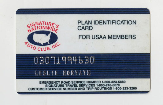 Les Horvath SIGNED AUTO USAA Nationwide Auto Club Membership Card  – Family LOA