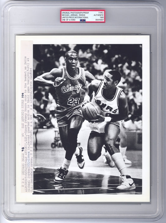 1985 Rookie Michael Jordan Wearing Air Jordan 1 Sneakers One-of-a-Kinda Proof Original TYPE I Photo PSA/DNA
