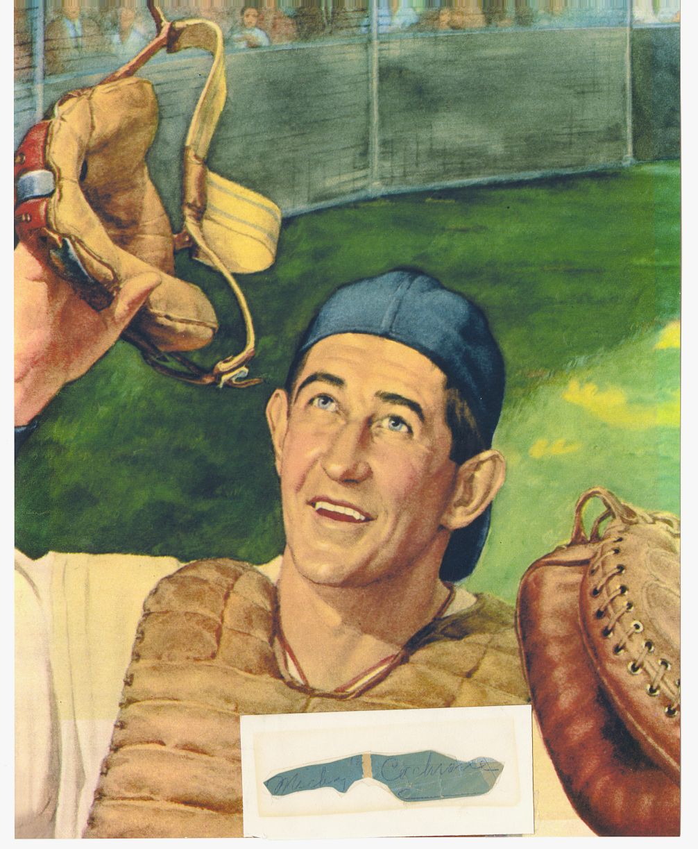 Mickey Cochrane Signed AUTO cut signature Photo Display HOF D. 1962