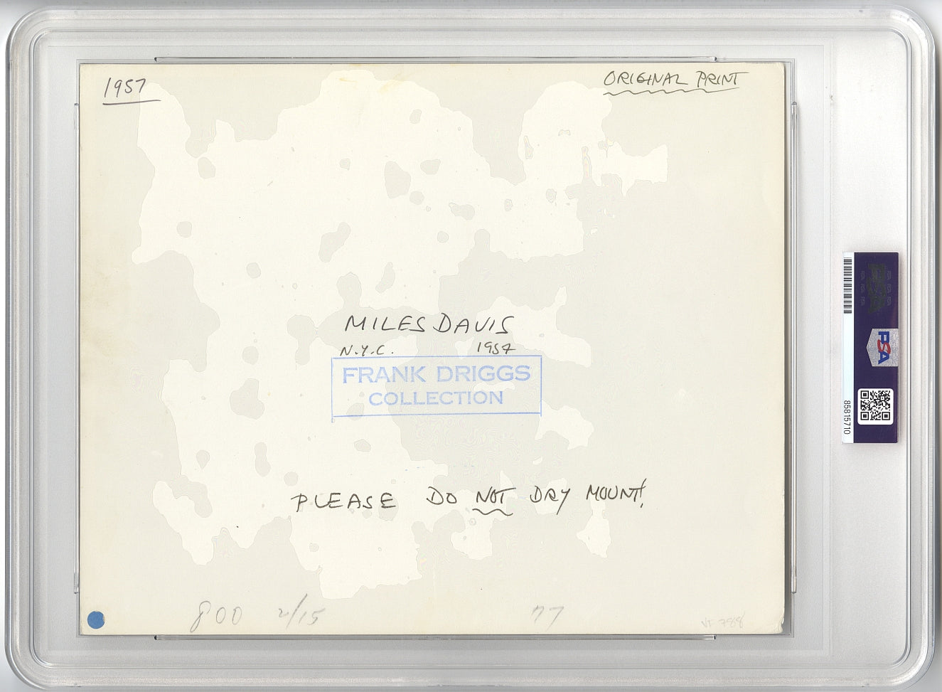 1957 Miles Davis Frank Driggs Collection Original TYPE I Photograph PSA/DNA