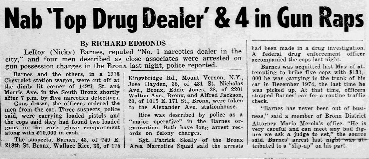1976 Harlem Godfather Crime Boss Gangster Nicky Barnes Arrested Original TYPE I Photo