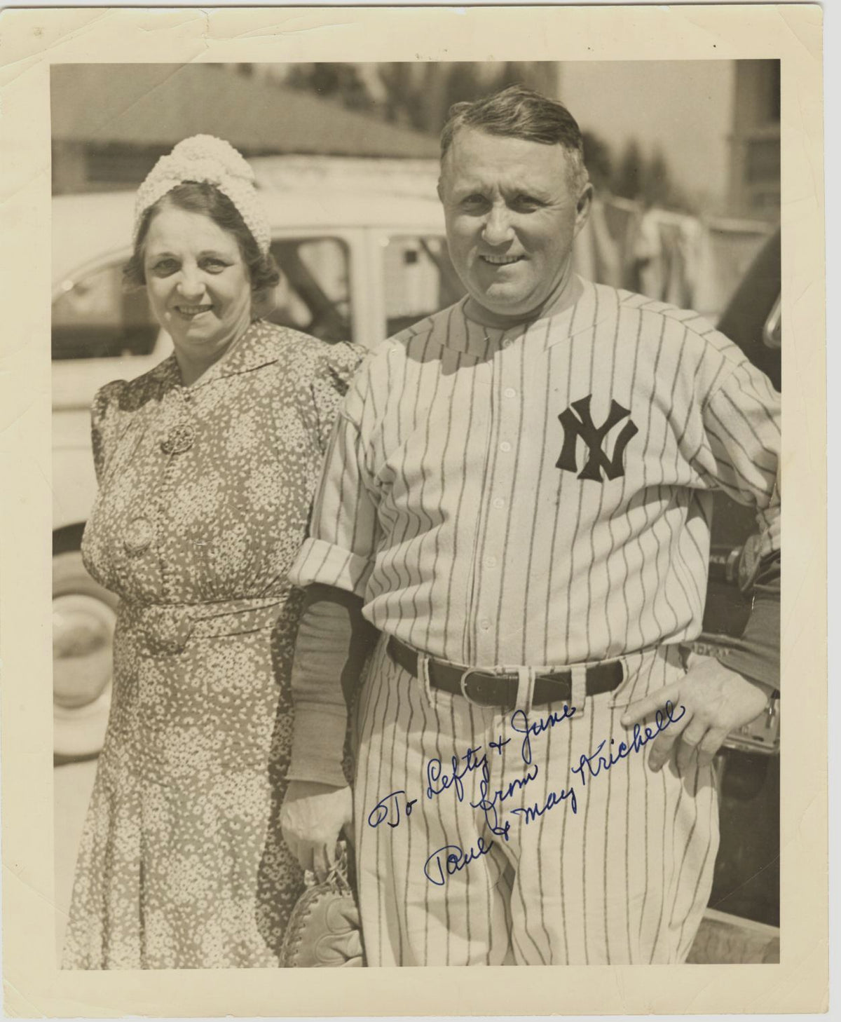 Paul Krichell Yankees Signed Lou Gehrig AUTO Photo Personalized to HOFer Lefty Gomez PSA/DNA LOA