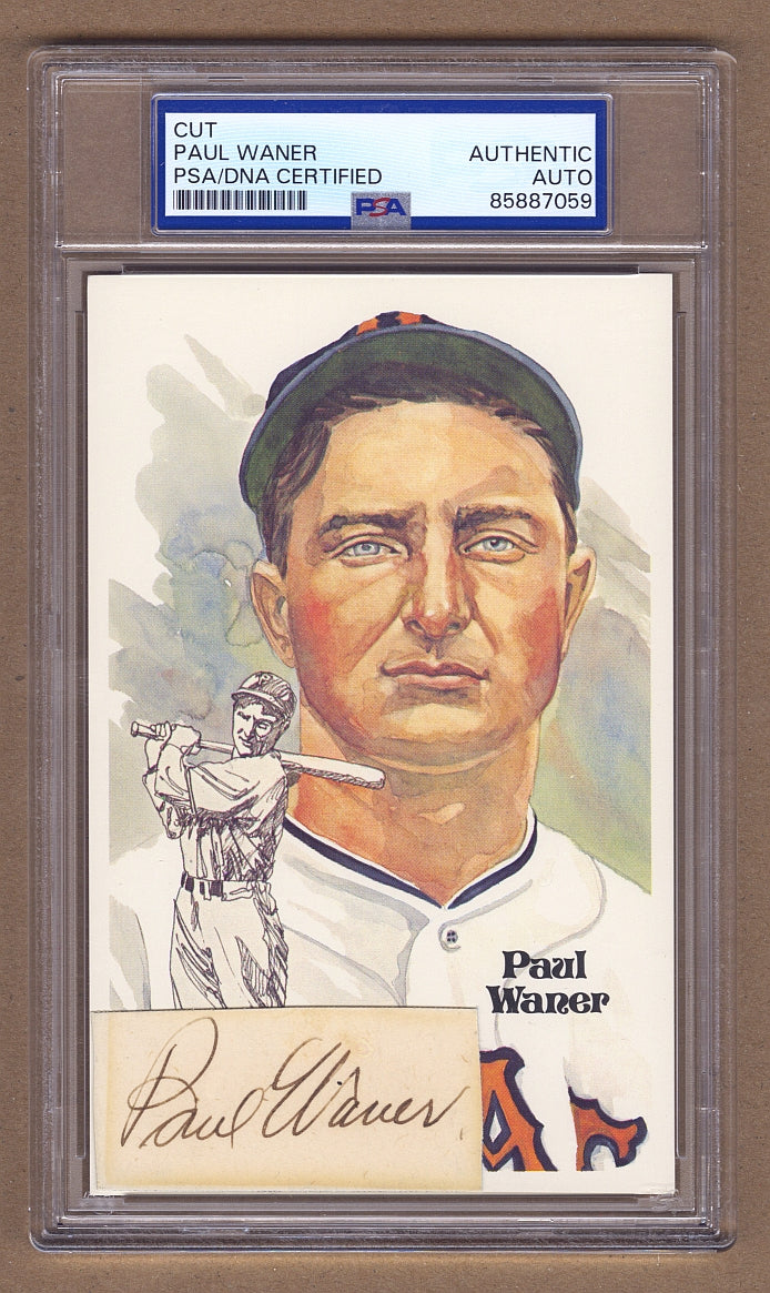 Paul Waner Signed AUTO 1920s Vintage Cut Signature Perez Steele Postcard Display PSA/DNA