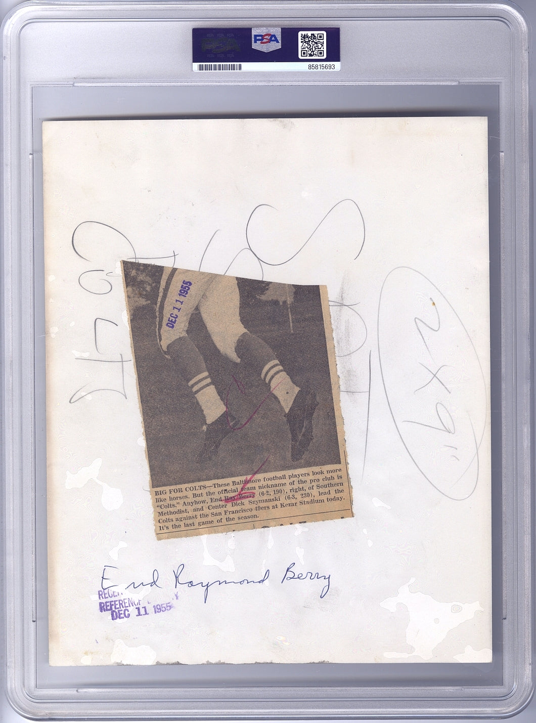 1955 Raymond Berry 1957 Topps Rookie Card Image Pro Football HOF Baltimore Colts Original TYPE I Photo PSA/DNA