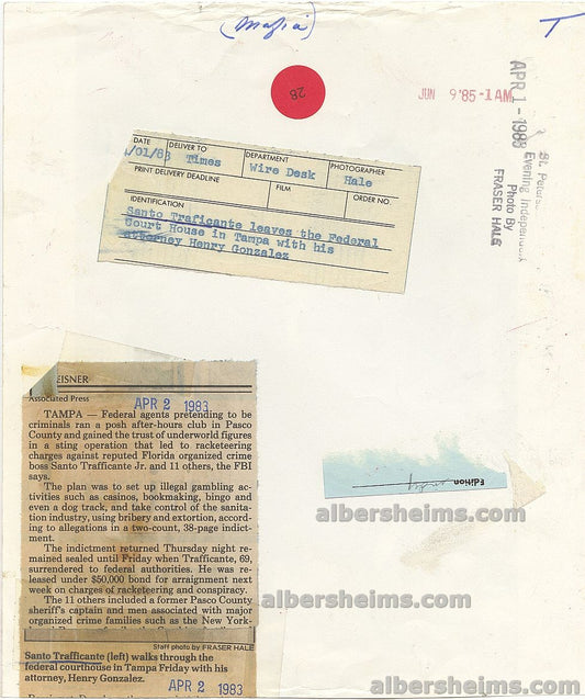 1983 The Godfather of Tampa Bay Santo Trafficante Jr. Leaves Federal Courthouse Original TYPE I Photo