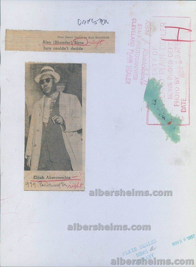 1957 Jewish Mobster Shondor Birns with Alleged Hitman Elijah Abercrombie After Trial to Assassinate Don King Original TYPE I Photo