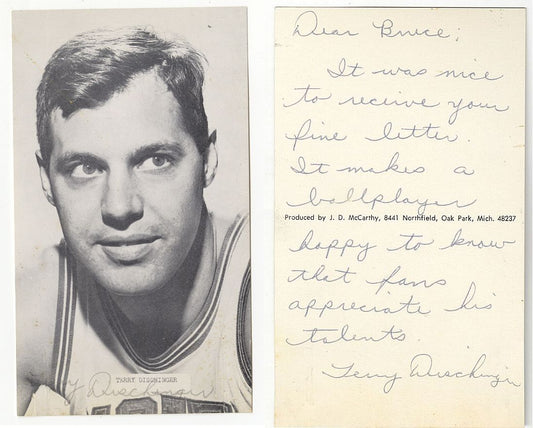 1968 Terry Dischinger Detroit Pistons Rookie JD McCarthy Postcard Signed Twice with Handwritten Letter