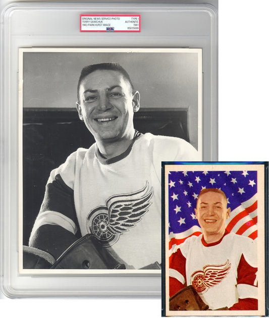 Terry Sawchuk Original TYPE I photo Image Used for his 1963-64 Parkhurst Hockey Card PSA/DNA