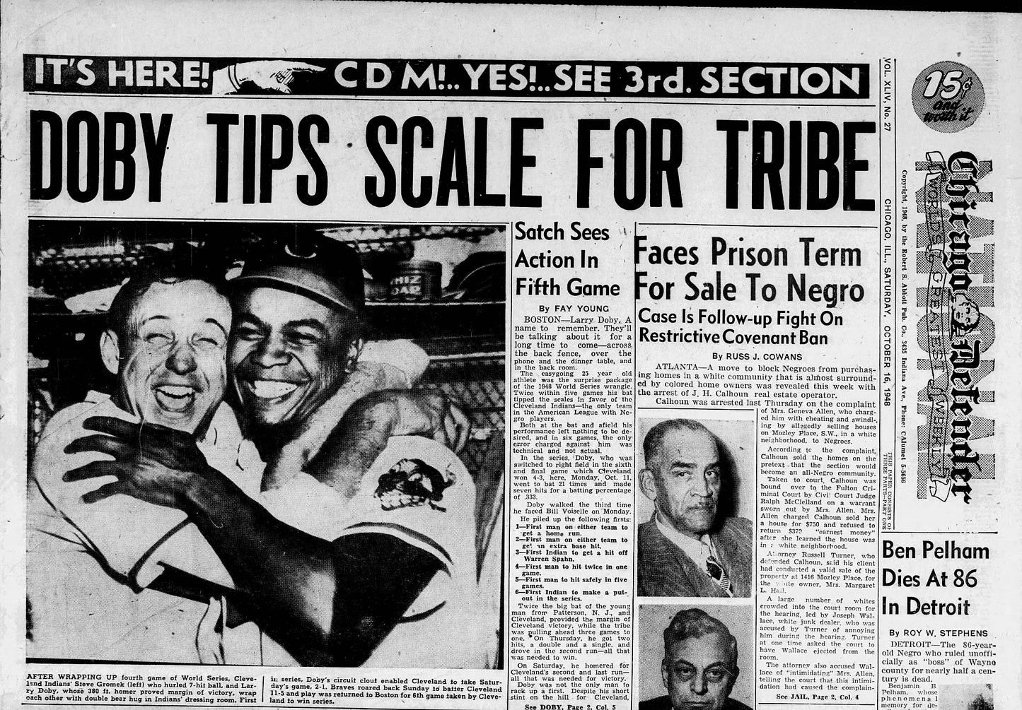 1948 Larry Doby & Steve Gromek “The Embrace” Iconic Image Original TYPE I Photo PSA/DNA
