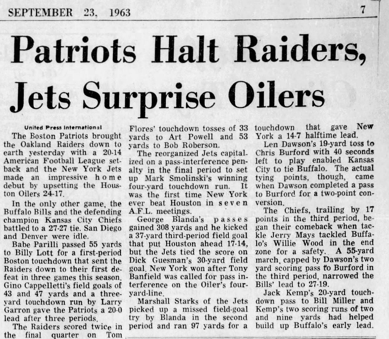 September 22, 1963 Oakland Raiders vs Boston Patriots AFL Football Game Program