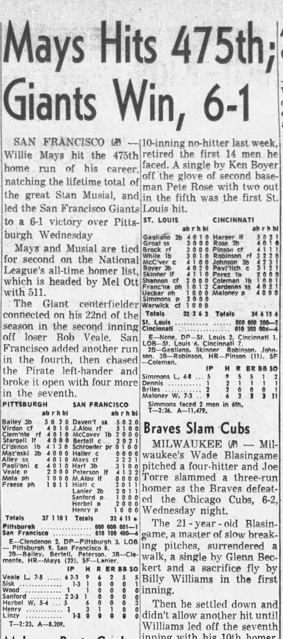 June 23, 1965 SF Giants vs Pittsburgh Pirates Willie Mays HR #475 Ties Stan Musial Ticket Stub