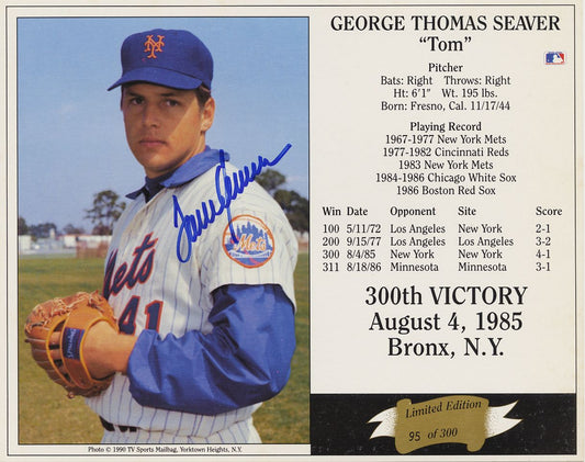 Tom Seaver Signed AUTO 300th Victory Limited Edition New York Mets 300th Win 8x10 Photocard Photo
