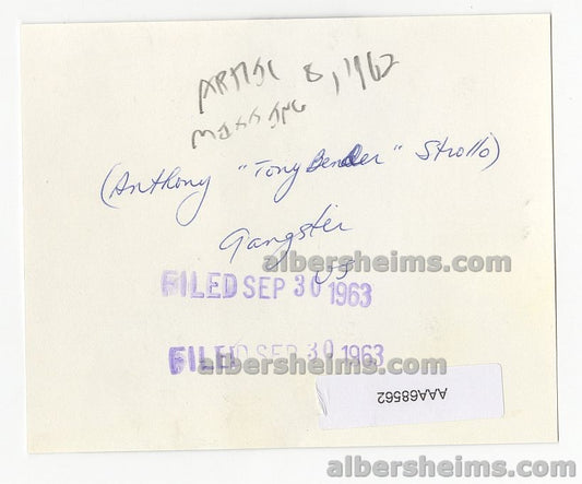 1962 Anthony Strollo AKA Tony Bender Genovese Crime Family Mafia Underboss Goes Missing Original Press Photo