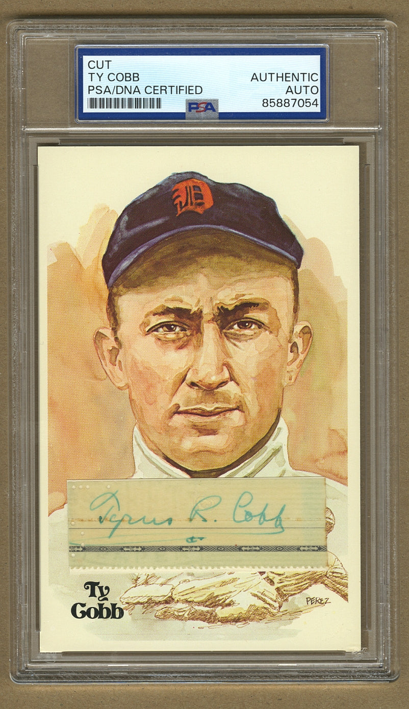 Ty Cobb Signed Check Cut Autograph Perez Steele Postcard Display PSA/DNA
